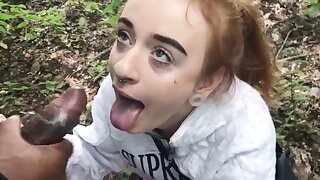 Outside Public Interlude - Petite Redhead Teen Gets Tattooed and Deepthroats
